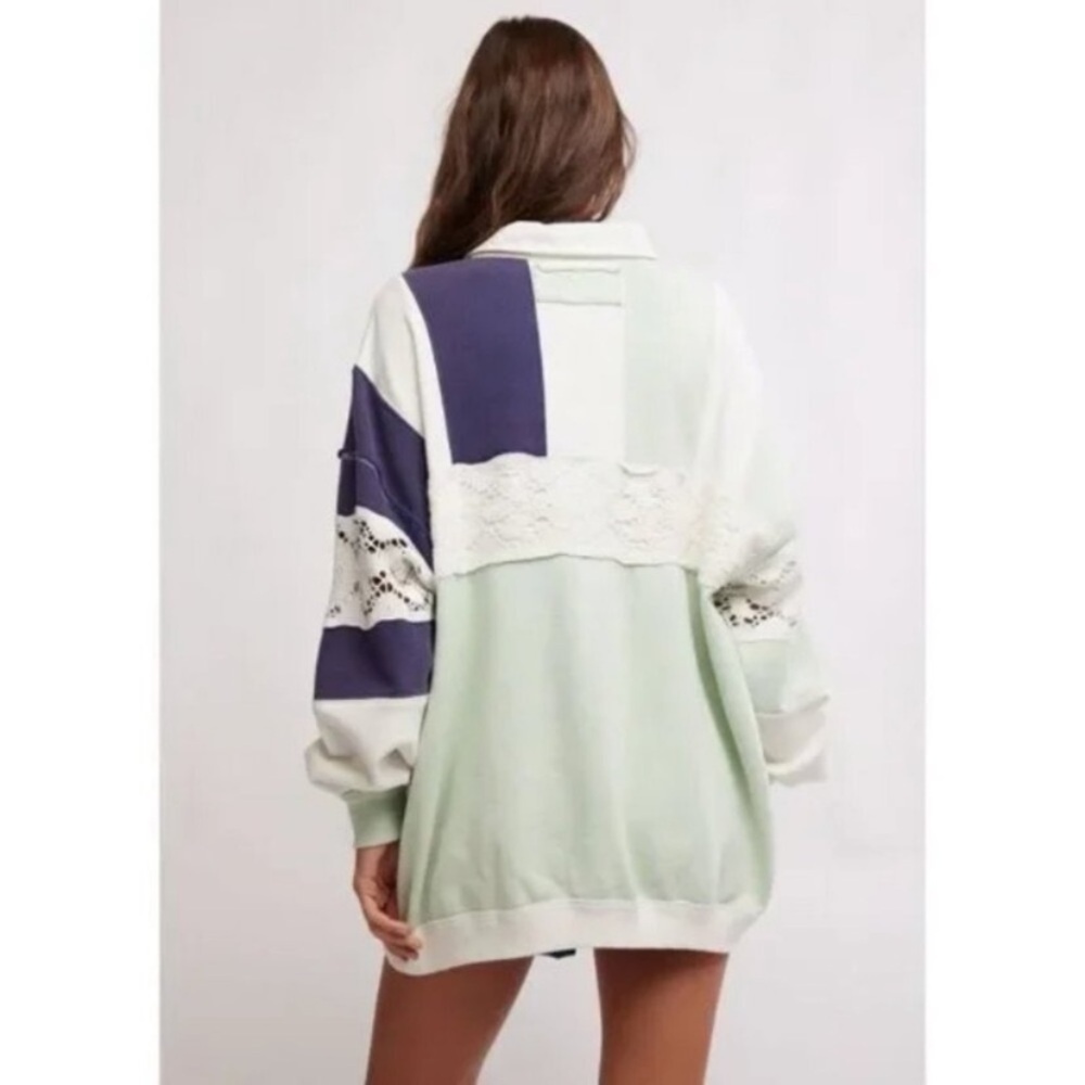 Free People We The Free American dream Mint and Navy Sweatshirt 2422 - Picture 3 of 13